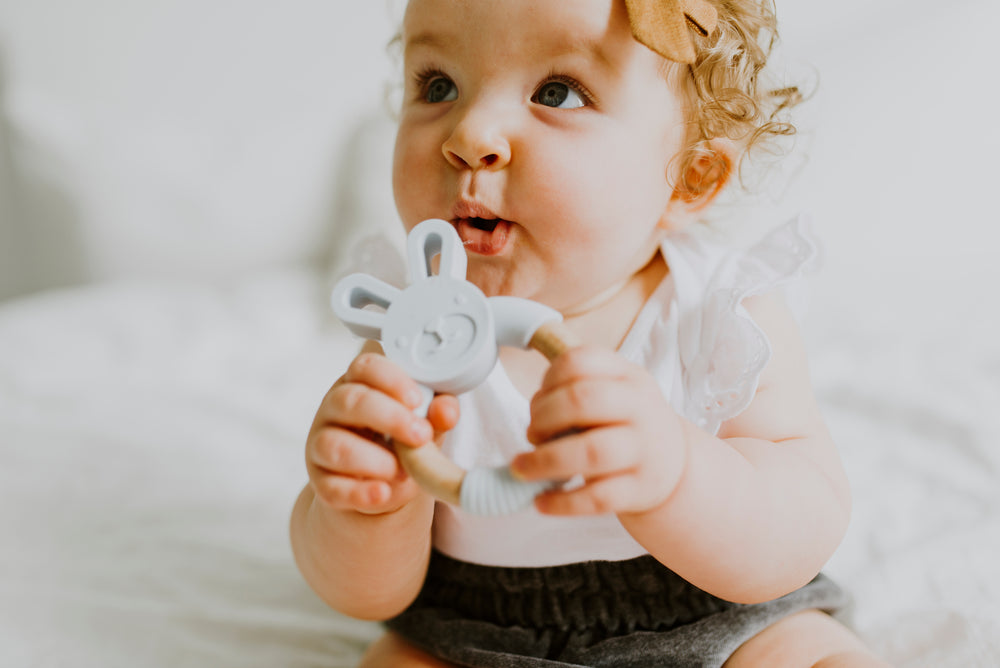 
            
                Load image into Gallery viewer, Bunny Silicone + Wood Teether - Light Grey
            
        