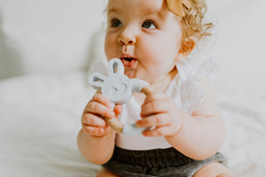 
            
                Load image into Gallery viewer, Bunny Silicone + Wood Teether - Light Grey
            
        