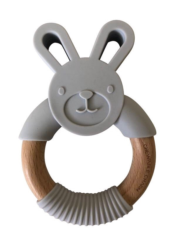 Bunny Silicone + Wood Teether - Light Grey